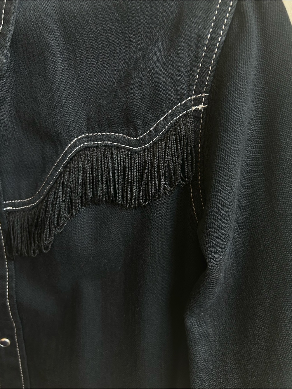 GANNI Fringe Western Shirt Black Contrast Stitch Denim Size EU 34 - Picture 7 of 12